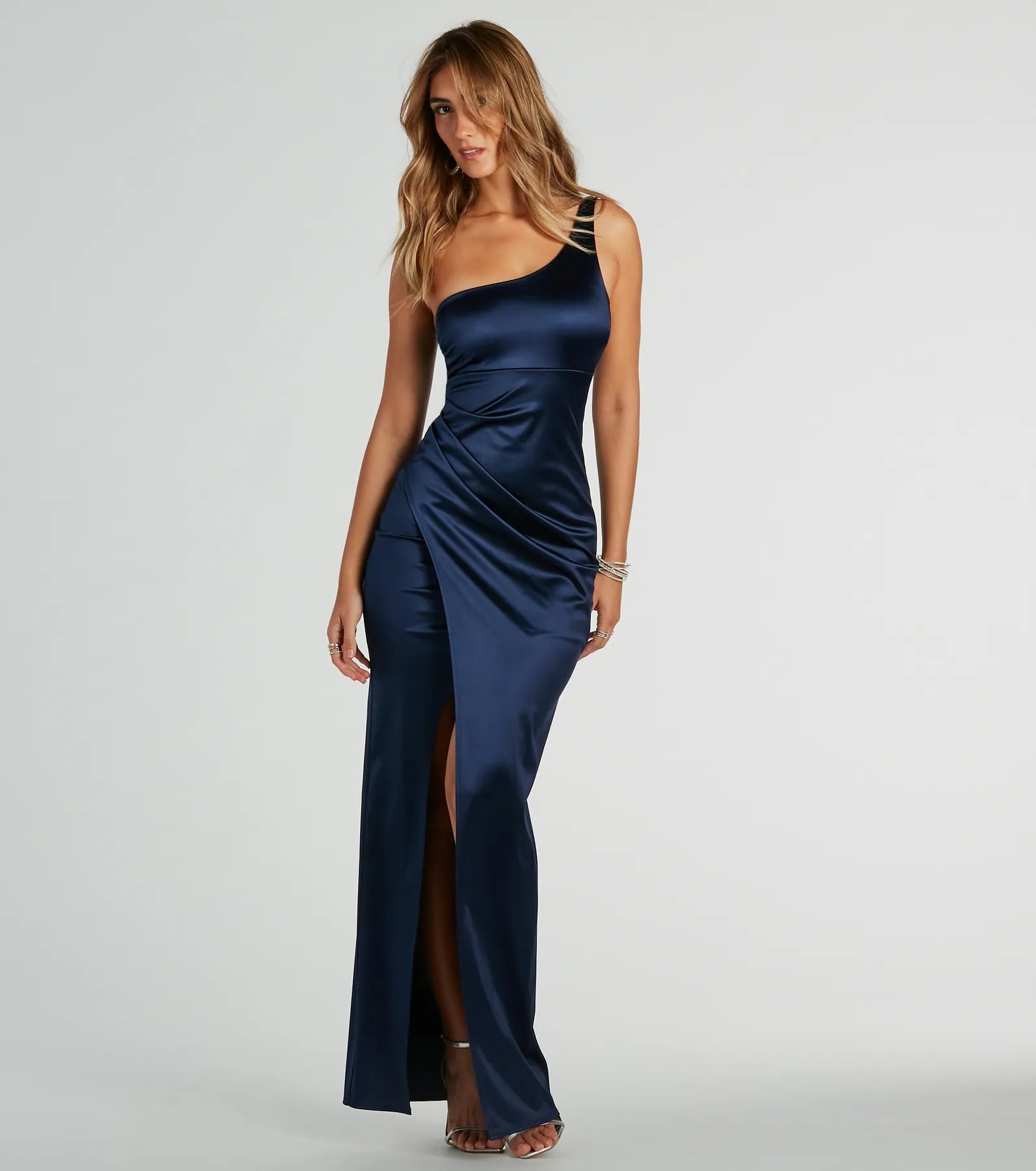 Malinda One-Shoulder Satin Formal Dress Feminine Women's Style 