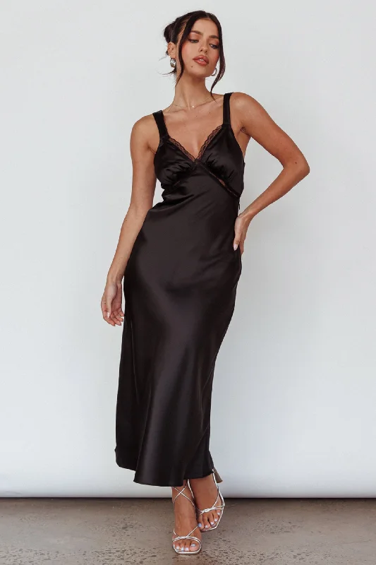 Nyah Lace Trim Midi Dress Black Sharp Women's Italian