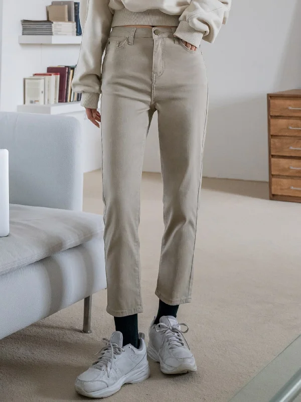 Elegant Plain Zipper Natural Cropped Women Pants Casual Women's Japanese 