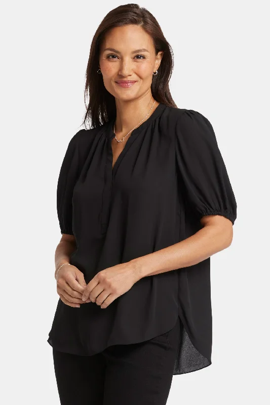 Short Puff Sleeve Popover Top - Black Business