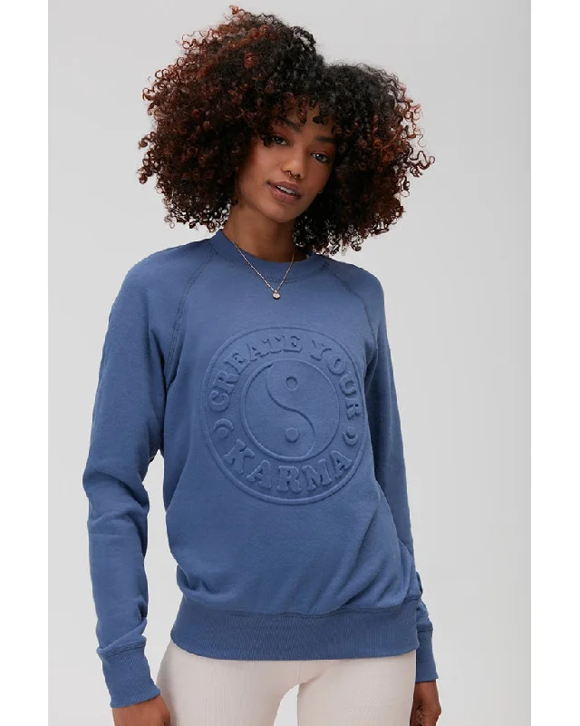 Spiritual Gangster Karma Old School Pullover - Womens - Dusty Denim Monochromatic Office Style