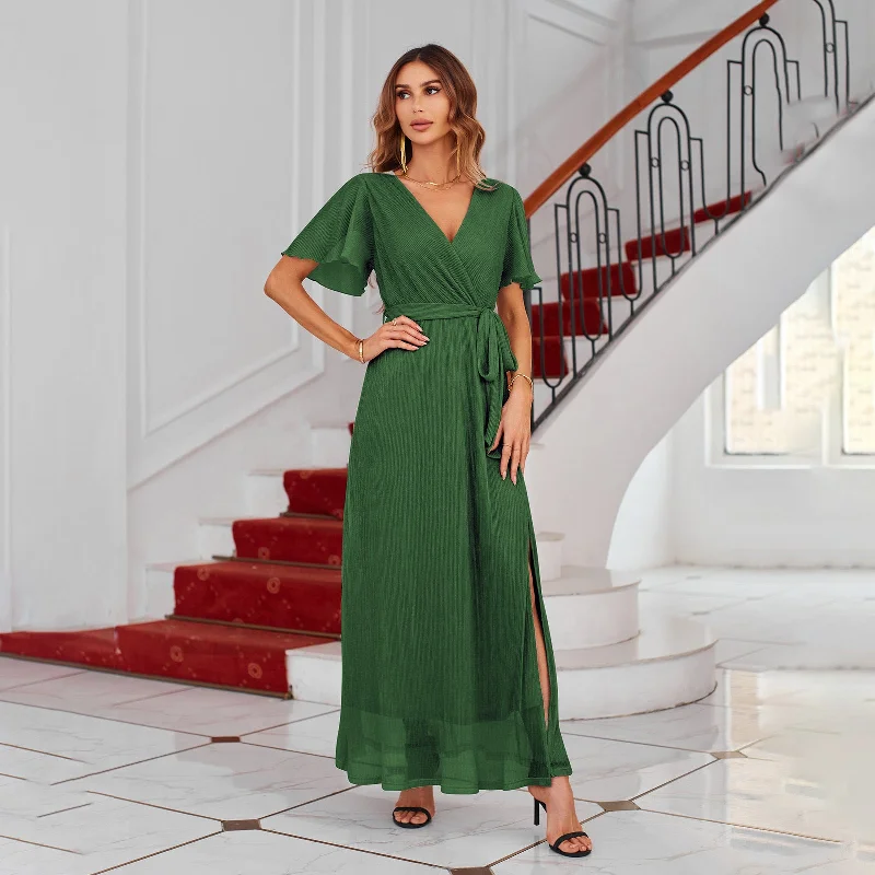 Women Split MAXI Dress Short Sleeve V neck Belted N3823100900001 Cozy Women's Sherpa - lined Women Split MAXI Dress Short Sleeve V neck Belted N3823100900001 Cozy Women's Sherpa - lined