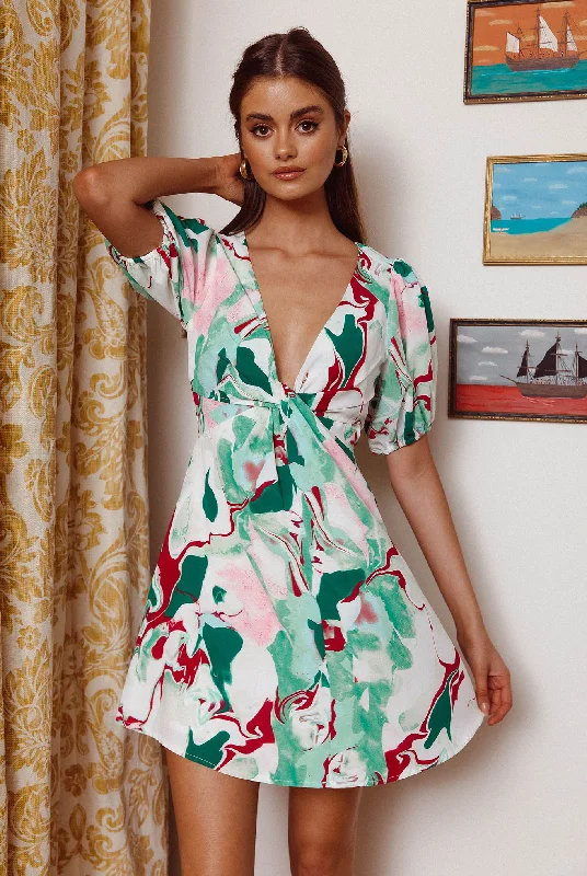 Anakin Twist Bust Mini Dress Swirl Green Scandinavian