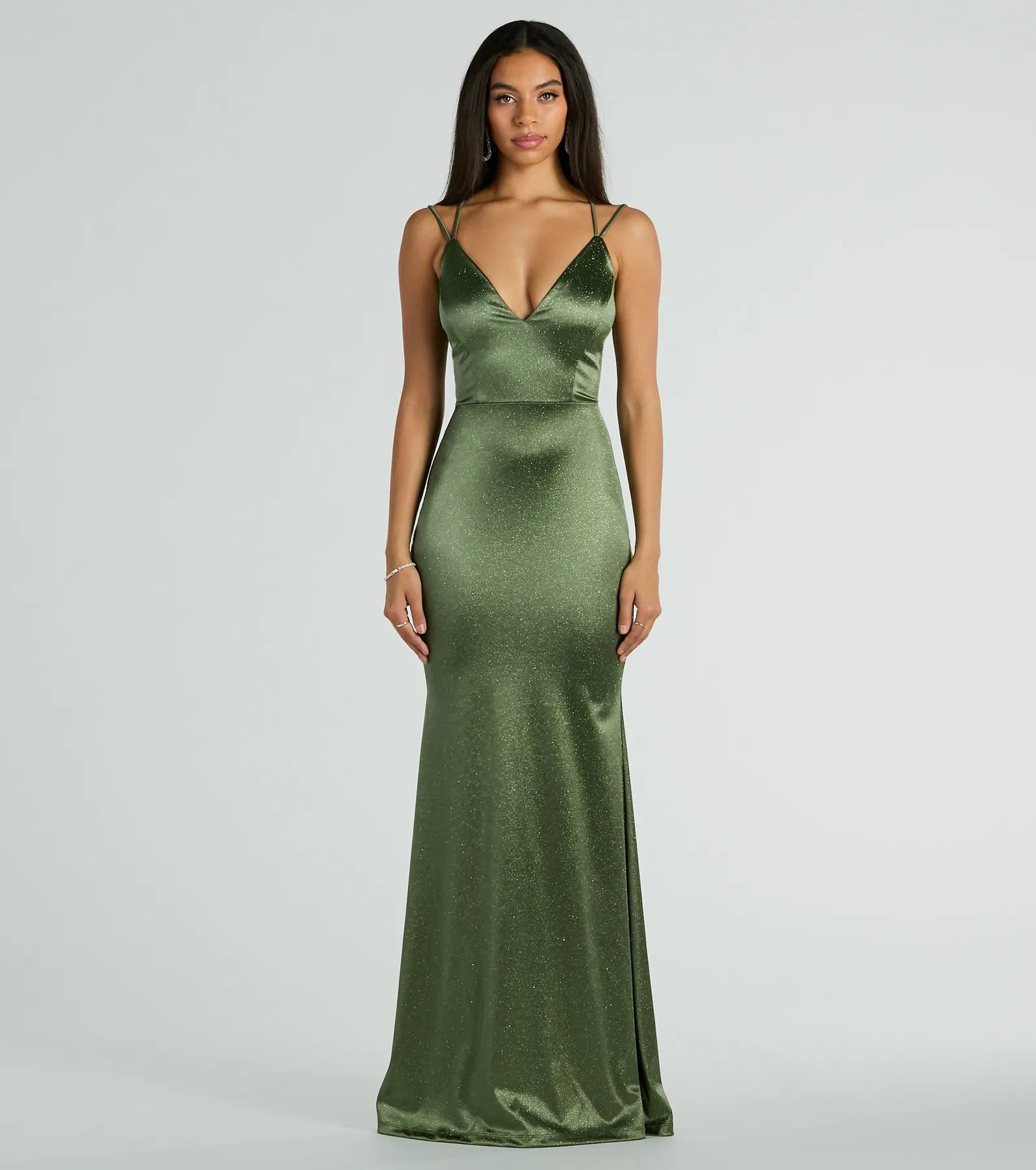 Macy Lace Up Slim Glitter Satin Formal Dress Modern Women's 