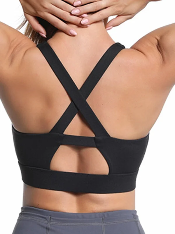 ZASUWA Female Round Collar Elastic Tight Cross Back Sports Bras Modern Women's 