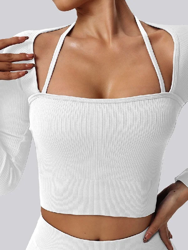 ZASUWA Female Solid Color Ribbed Halter Quick Dry Long Sleeves Compression