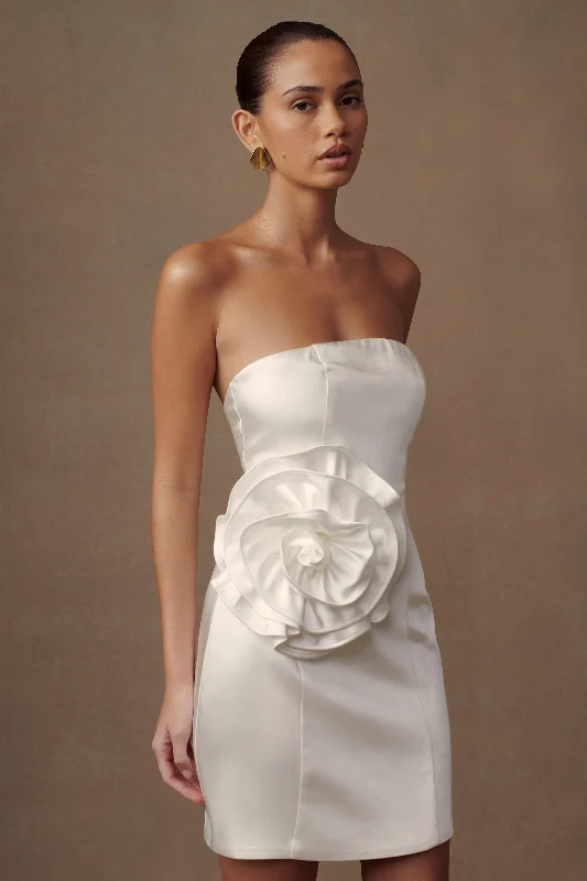 Bernadette Strapless Rose Mini Dress - White Traditional Women's Wool