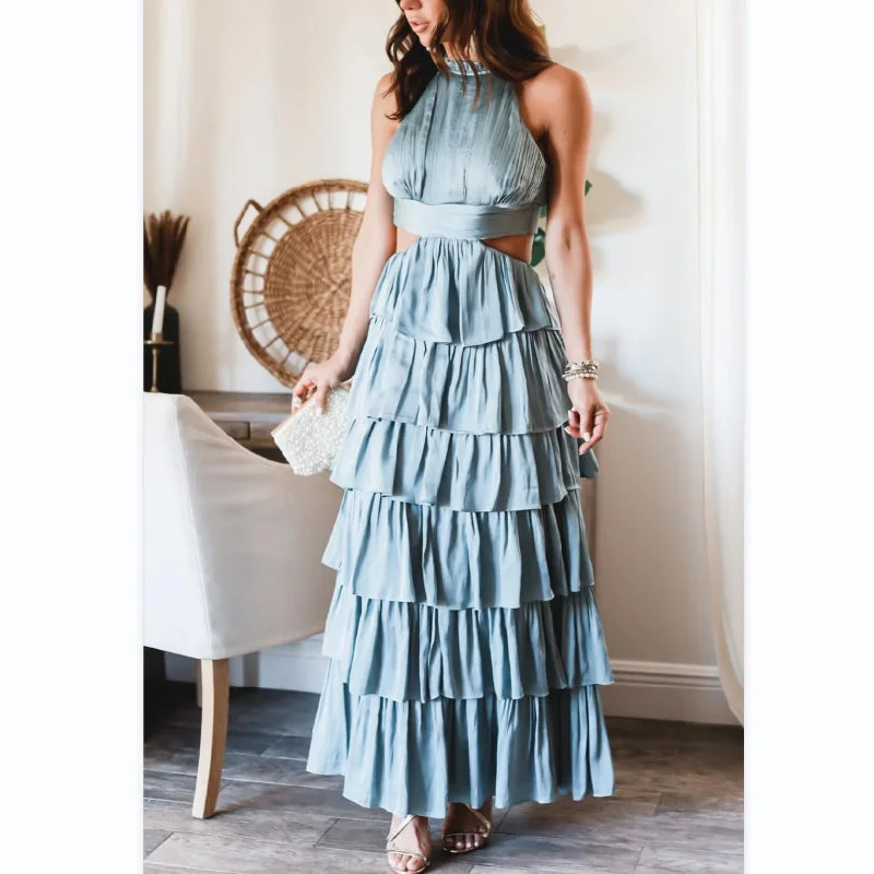 Sexy Solid Color Backless Hollow Waist Sleeveless Cake Gown Dress Wholesale Dresses Tough Women's Military - inspired Sexy Solid Color Backless Hollow Waist Sleeveless Cake Gown Dress Wholesale Dresses Tough Women's Military - inspired