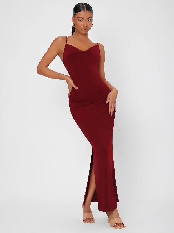 Sexy Plain Split Thigh Sleeveless Spaghetti Strap Slit Natural Maxi Dress Dapper Women's 1920S Sexy Plain Split Thigh Sleeveless Spaghetti Strap Slit Natural Maxi Dress Dapper Women's 1920S
