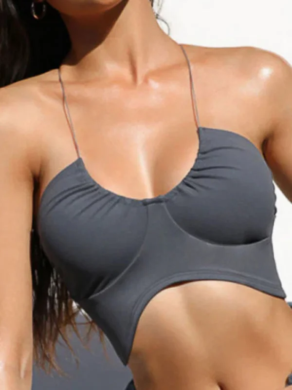 ZASUWA Female Halter Folds Pleated Backless Sports Bras Classic Women's Pin - striped ZASUWA Female Halter Folds Pleated Backless Sports Bras Classic Women's Pin - striped