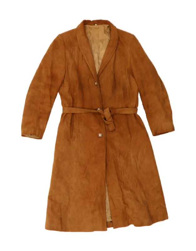 VINTAGE Womens Suede Overcoat IT 42 Medium Brown Youthful Women's Anime - inspired