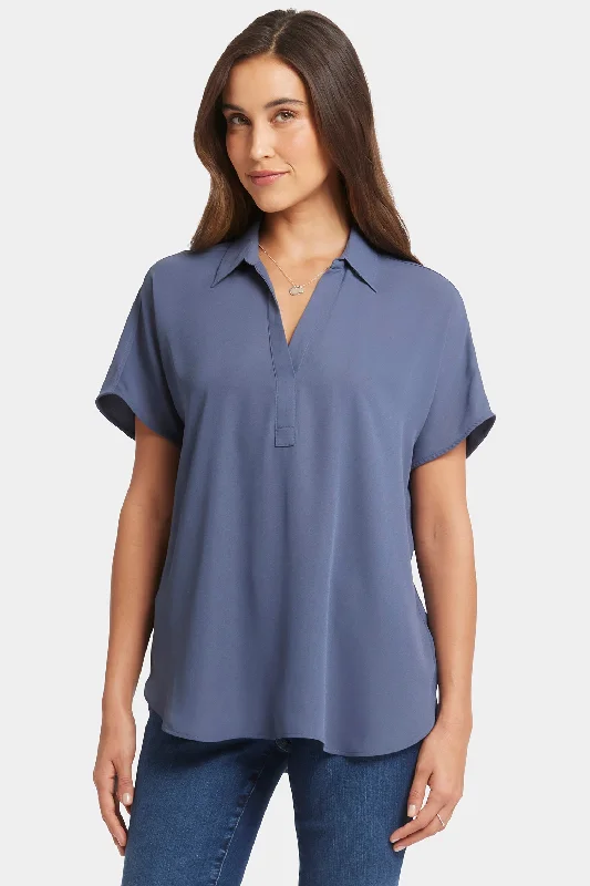 Becky Short Sleeved Blouse - Cascade Lake Geometric
