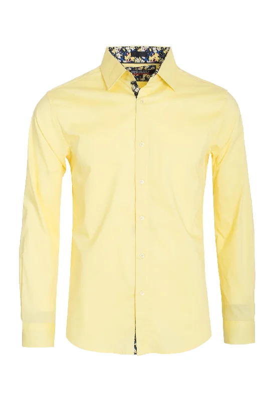Yellow Solid Cotton-Stretch L/S Shirt (4030) Relaxed Women's Beachy