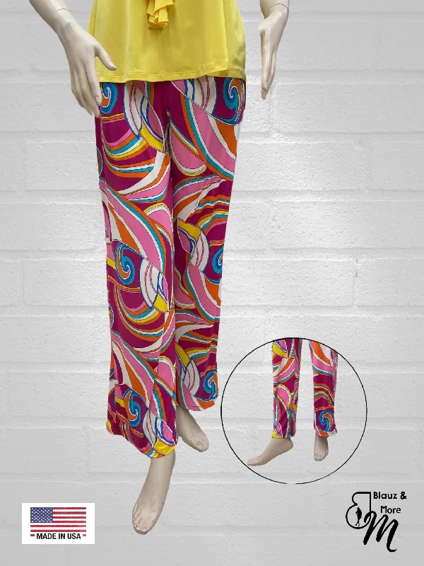 Mid Rise Straight Leg Pull-on Palazzo  PRINTED- P017 Practical Women's Multi - 