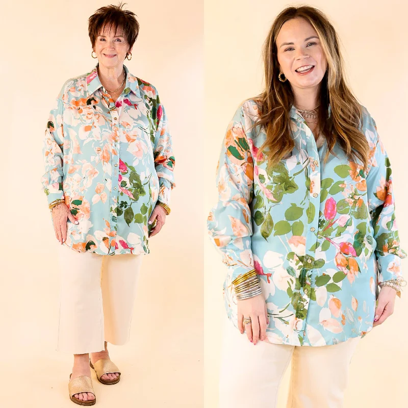 Tell Me Something Good Floral Long Sleeve Button Up Top in Light Blue Youthful Women's Pop Tell Me Something Good Floral Long Sleeve Button Up Top in Light Blue Youthful Women's Pop