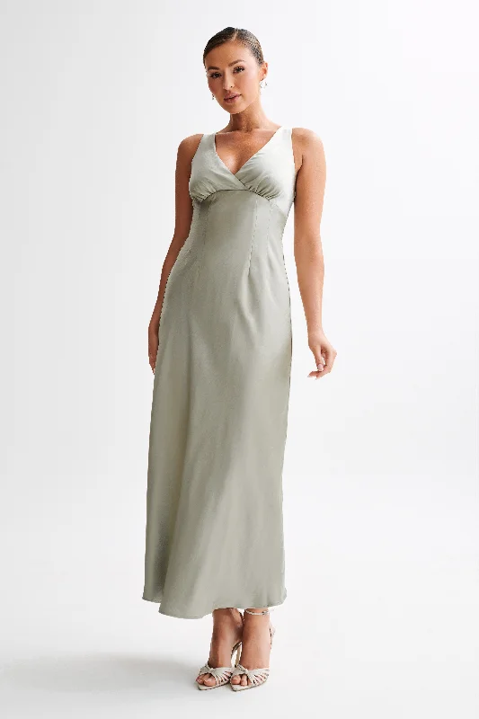 Meghan Satin Maxi Dress - Sage French