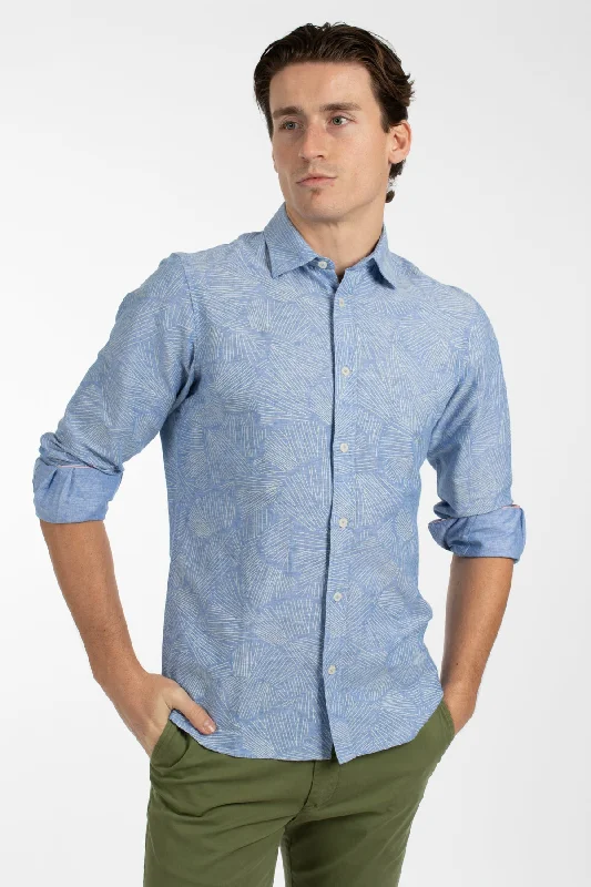 Blue Lines Cotton Linen Shirt Casual Women's Japanese 