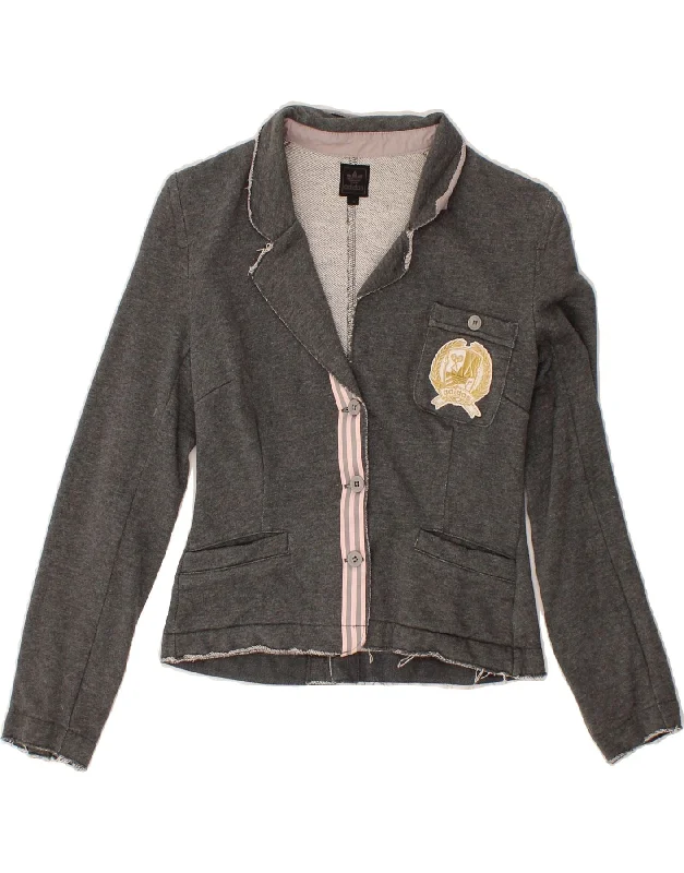 ADIDAS Womens 3 Button Blazer Jacket IT 40 Small Grey Cotton garde