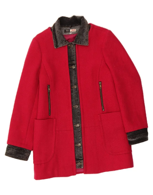 VINTAGE Womens Overcoat EU 38 Medium Red Colourblock Wool Confident Women's High - fashion
