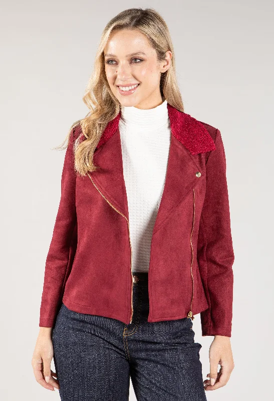 Suedette Sherpa Collar Biker Jacket Sharp Women's Italian