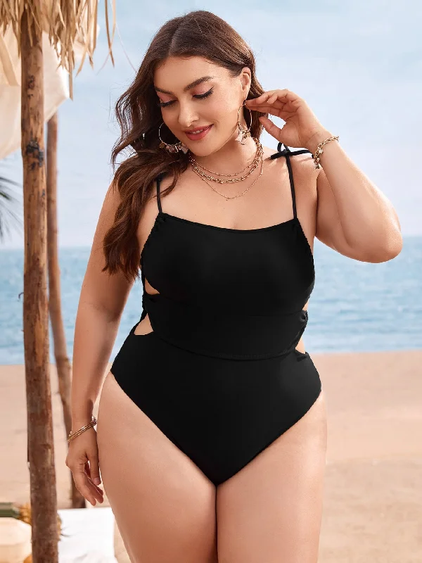 Casual Plain Cut Out Spaghetti Strap Plus Size One-Pieces Artistic Women's Hand - painted Casual Plain Cut Out Spaghetti Strap Plus Size One-Pieces Artistic Women's Hand - painted