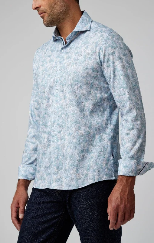 Aqua Roses Long Sleeve Shirt Vintage Women's 1970S 