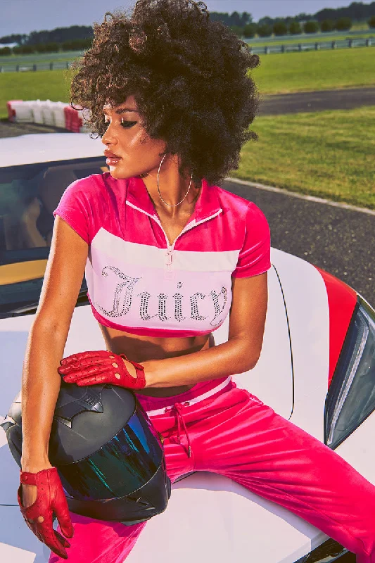 Colorblock Bling Half-Zip Velour Top Gym