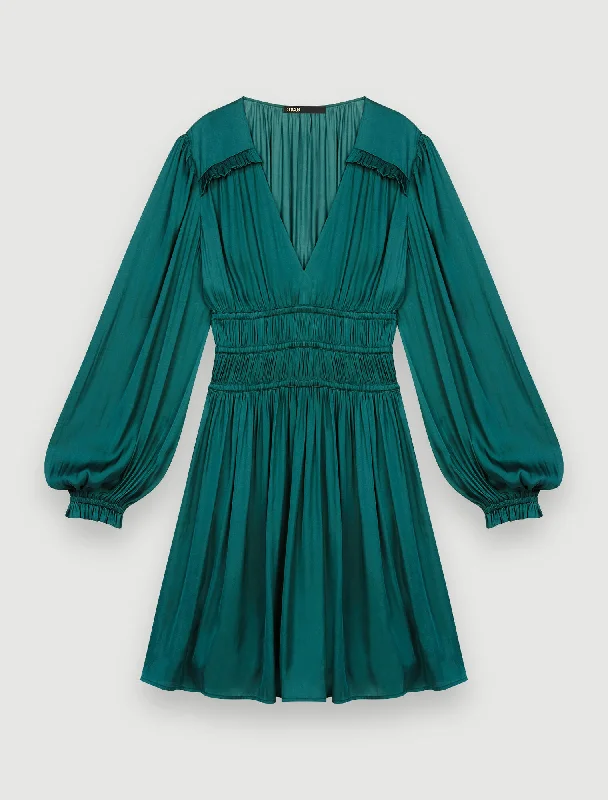 Maje Ruffled Satin Mini Green Sustainable Organic