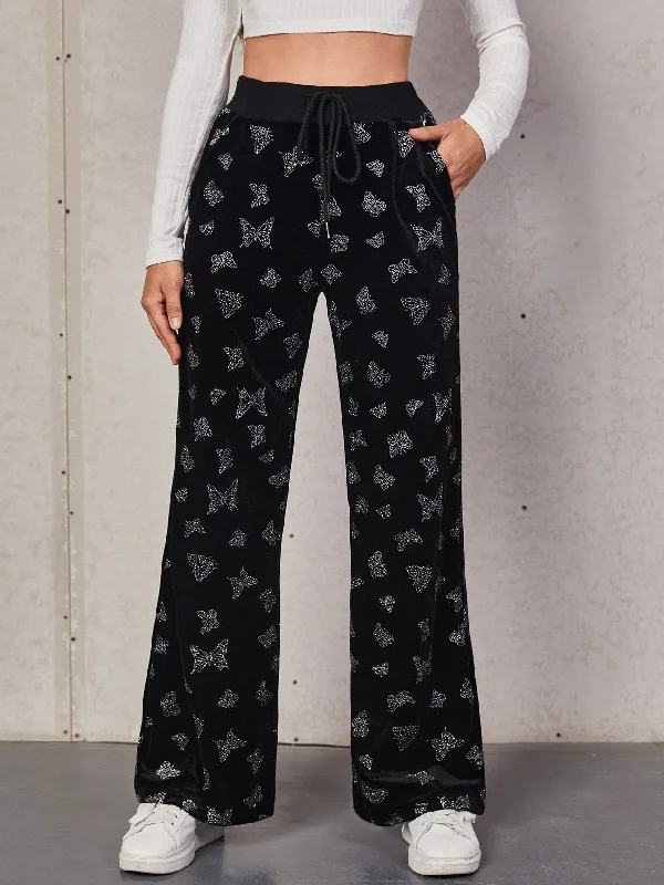 Casual All Over Print Pocket High Waist Long Women Pants Athletic Women's High - 