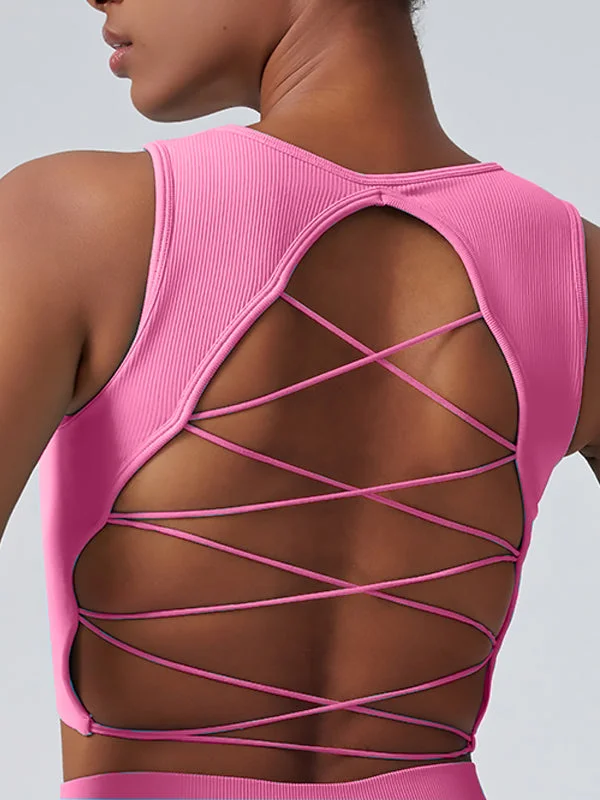 ZASUWA Female Cross Back Hollow Out with Chest Pads Sports Bras Luxurious Women's High -  end