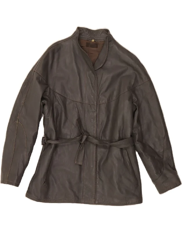 VINTAGE Womens Leather Jacket IT 46 Large Brown Edgy Women's Punk