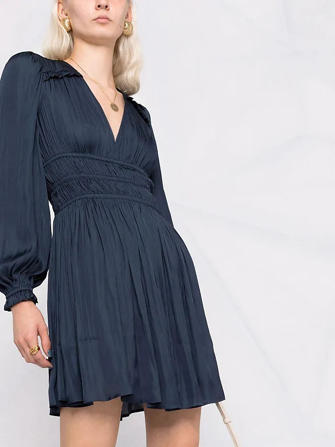 Maje Ruffled Satin Mini Navy Earthy Women's 
