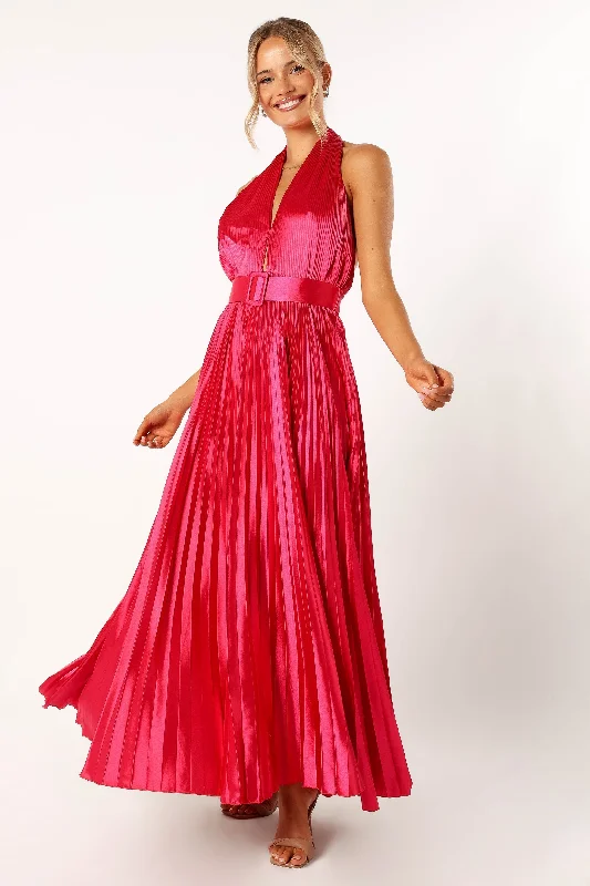 Greta Halterneck Maxi Dress - Magenta Cozy Women's Sherpa - lined