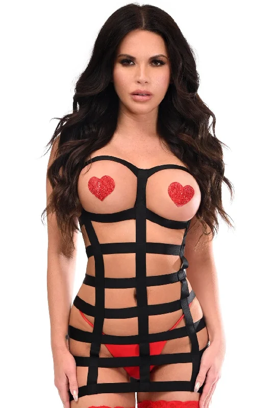 Noir Stretch Cage Harness with Silver Accents Preppy Women's College