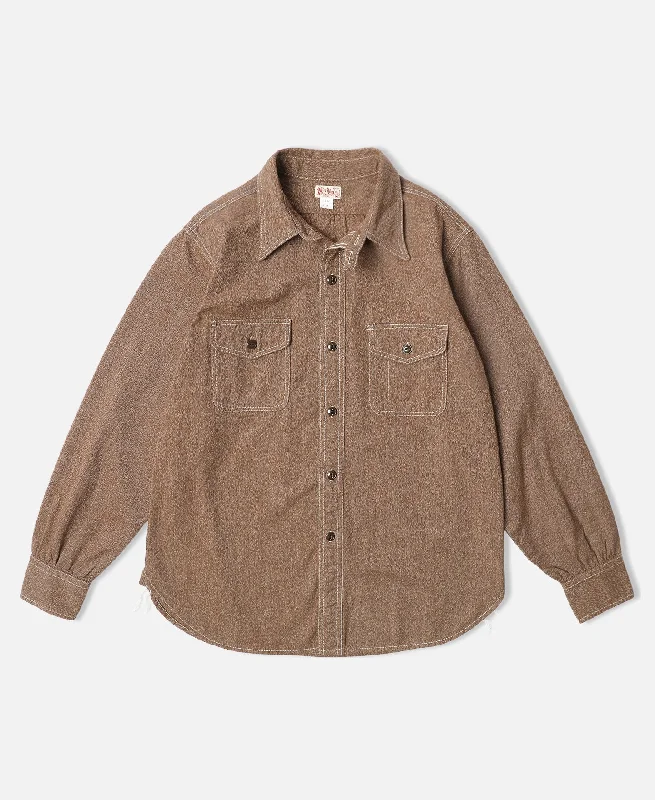 Lot 217 1940s Pointed Collar Salt & Pepper Shirt - Chestnut Brown Earthy Women's Hemp - based Lot 217 1940s Pointed Collar Salt & Pepper Shirt - Chestnut Brown Earthy Women's Hemp - based