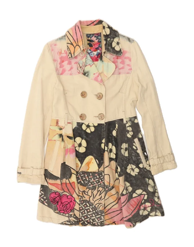 DESIGUAL Womens Graphic Trench Coat EU 38 Medium Beige Floral Bold Women's Animal Print DESIGUAL Womens Graphic Trench Coat EU 38 Medium Beige Floral Bold Women's Animal Print