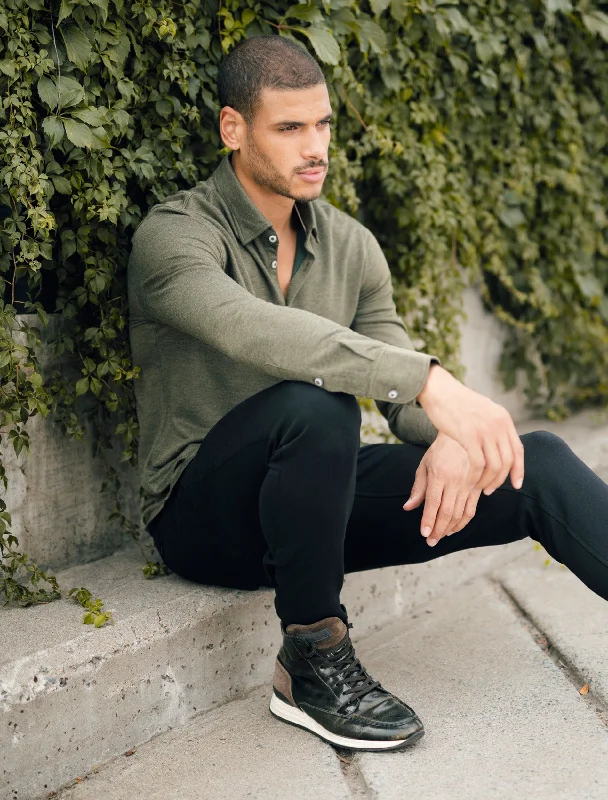 Green Brushed Heather Performance Knit Long Sleeve Shirt Country