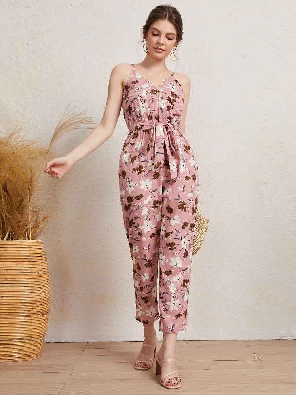 Boho All Over Print Wrap Sleeveless Spaghetti Strap High Waist Capris Women Jumpsuit Luxurious Women's High - end Boho All Over Print Wrap Sleeveless Spaghetti Strap High Waist Capris Women Jumpsuit Luxurious Women's High - end