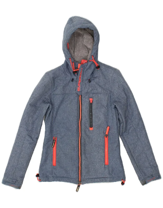 SUPERDRY Womens Hooded Windbreaker Jacket UK 6 XS Blue Polyester performance