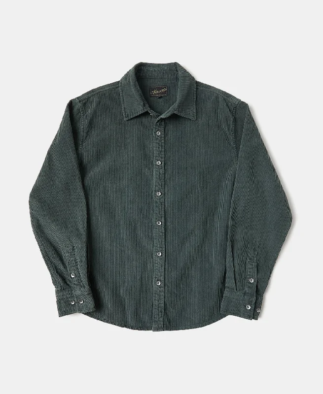 Regular Fit 11 Wale Corduroy Overshirt - Dark Green Dapper Women's 1920S