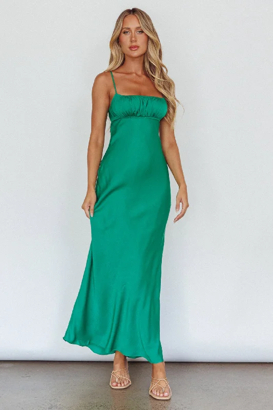 From Above V-Back Midi Dress Forest Green Preppy Women's College