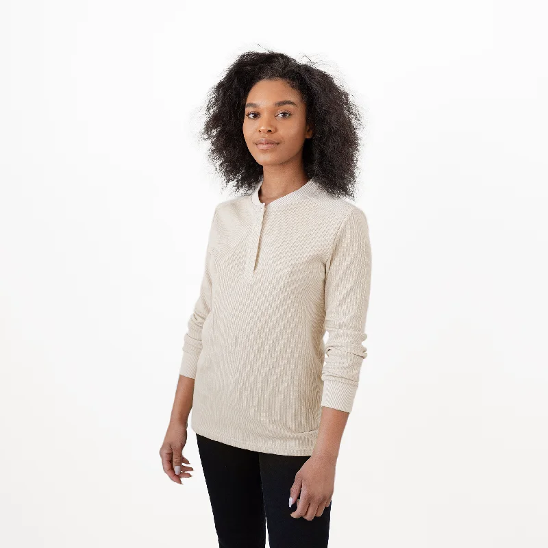 Women's Oatmeal Waffle Knit Henley Trendy Women's Oversized
