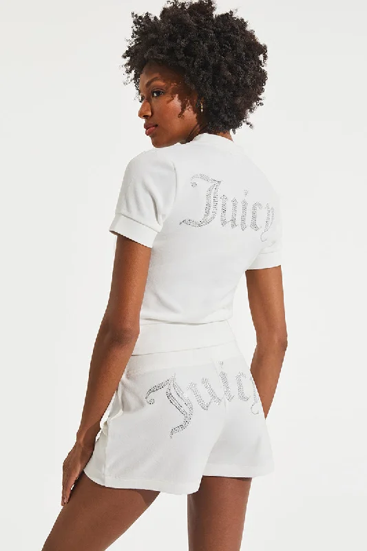 Short Sleeve Big Bling Cotton Velour Zip-Up Refined Women's 