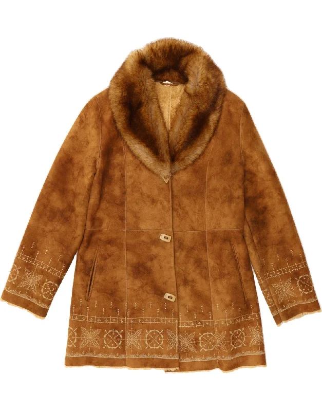 VINTAGE Womens Shearling Jacket UK 12 Medium Brown Dapper Women's 1920S