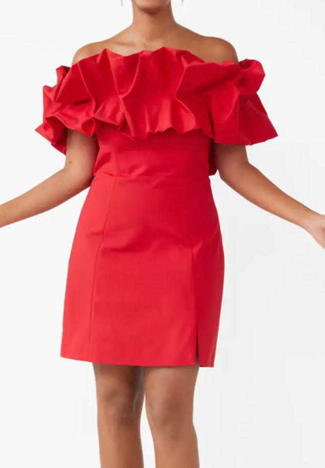 & Other Stories Off Shoulde Red Ruffle Mini Laid - back Women's Vibe