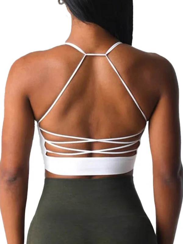 ZASUWA Female Cross Back Yoga Sports Bras Monochromatic All - in - one