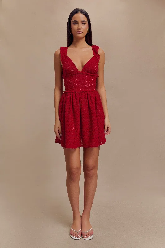 Ezra Lace Mini Dress - Deep Red Edgy Women's Punk