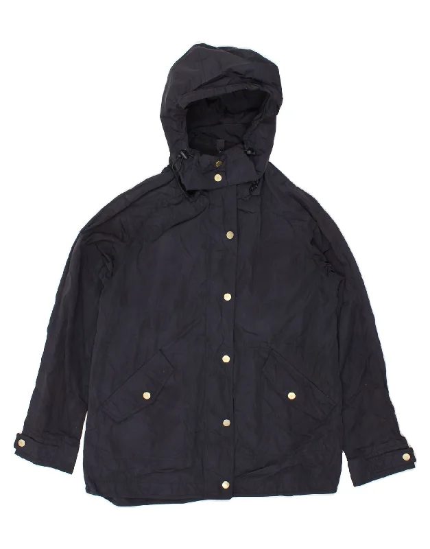 JOULES Womens Hooded Windbreaker Jacket UK 12 Medium Navy Blue Polyester Refined Women's Classic JOULES Womens Hooded Windbreaker Jacket UK 12 Medium Navy Blue Polyester Refined Women's Classic