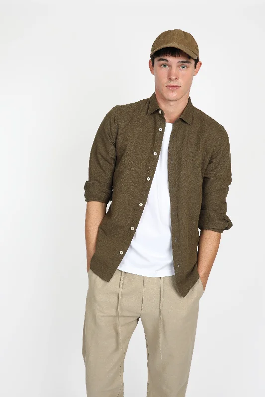 Relaxed Fit Olive Linen Shirt Bohemian Women's Free