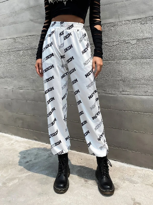 Casual Letter High Waist Cropped Women Pants Sporty Women's Tennis